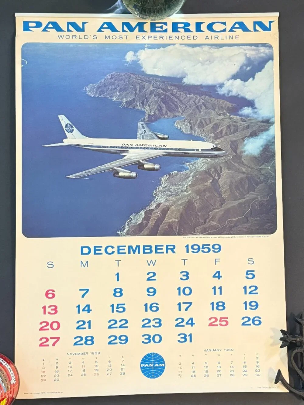 VTG 1959-60 13 Month Pan American World Airways Airline Advertising Calendar